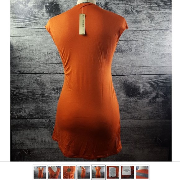 NWT Smart Set Orange V Neck Embellished Circle Gathered Tunic Tops Blouse sz S - Picture 5 of 9